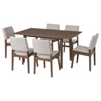 GDF Studio 7-Piece Dining Table Set with Stackable Chairs, Solid Wood Kitchen Table Set for 6