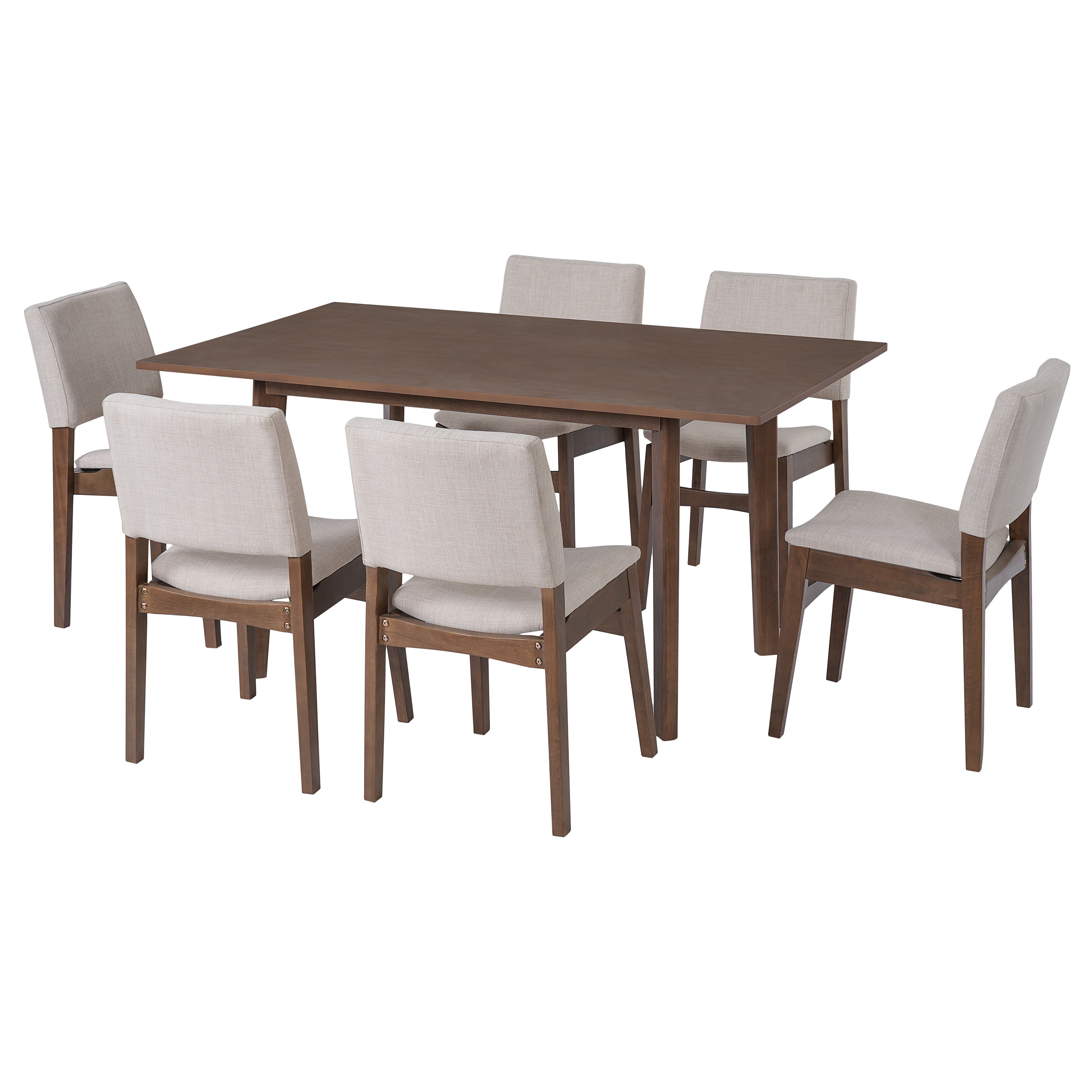 GDF Studio 7-Piece Dining Table Set with Stackable Chairs, Solid Wood Kitchen Table Set for 6