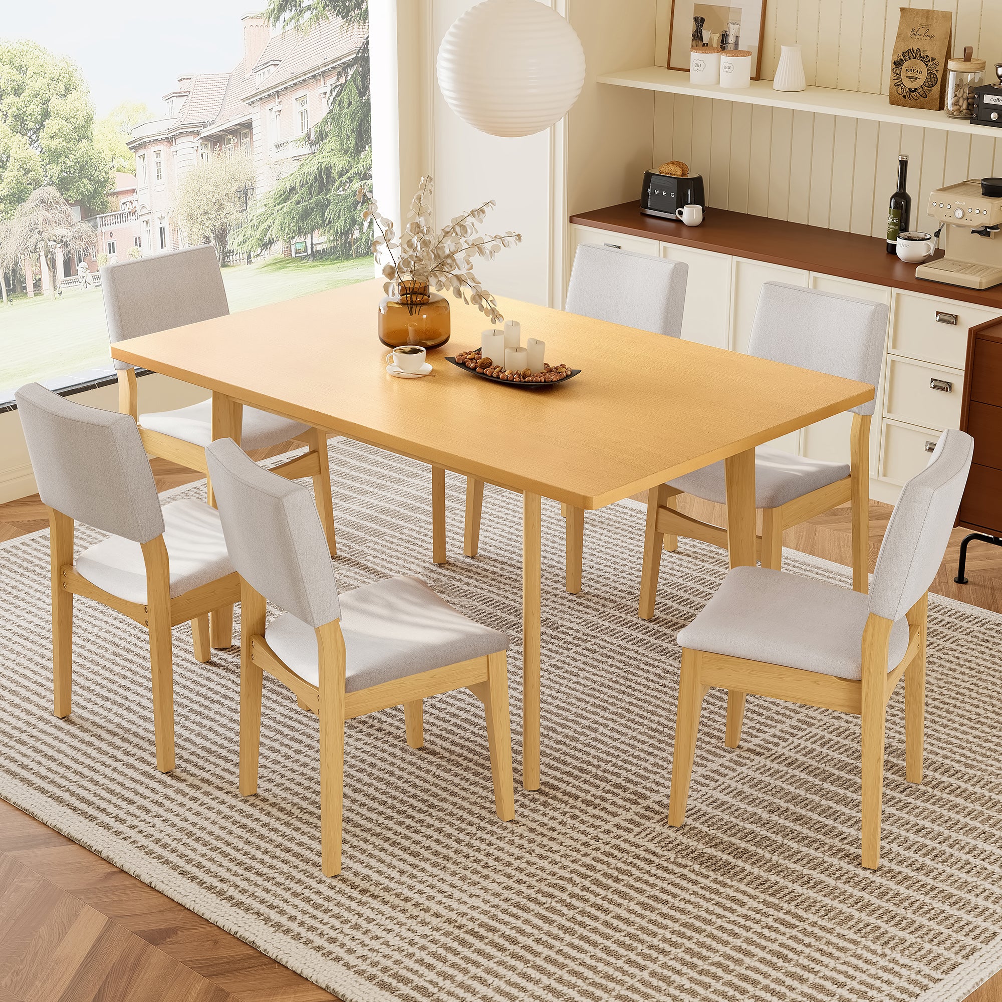 GDF Studio 7-Piece Dining Table Set with Stackable Chairs, Solid
