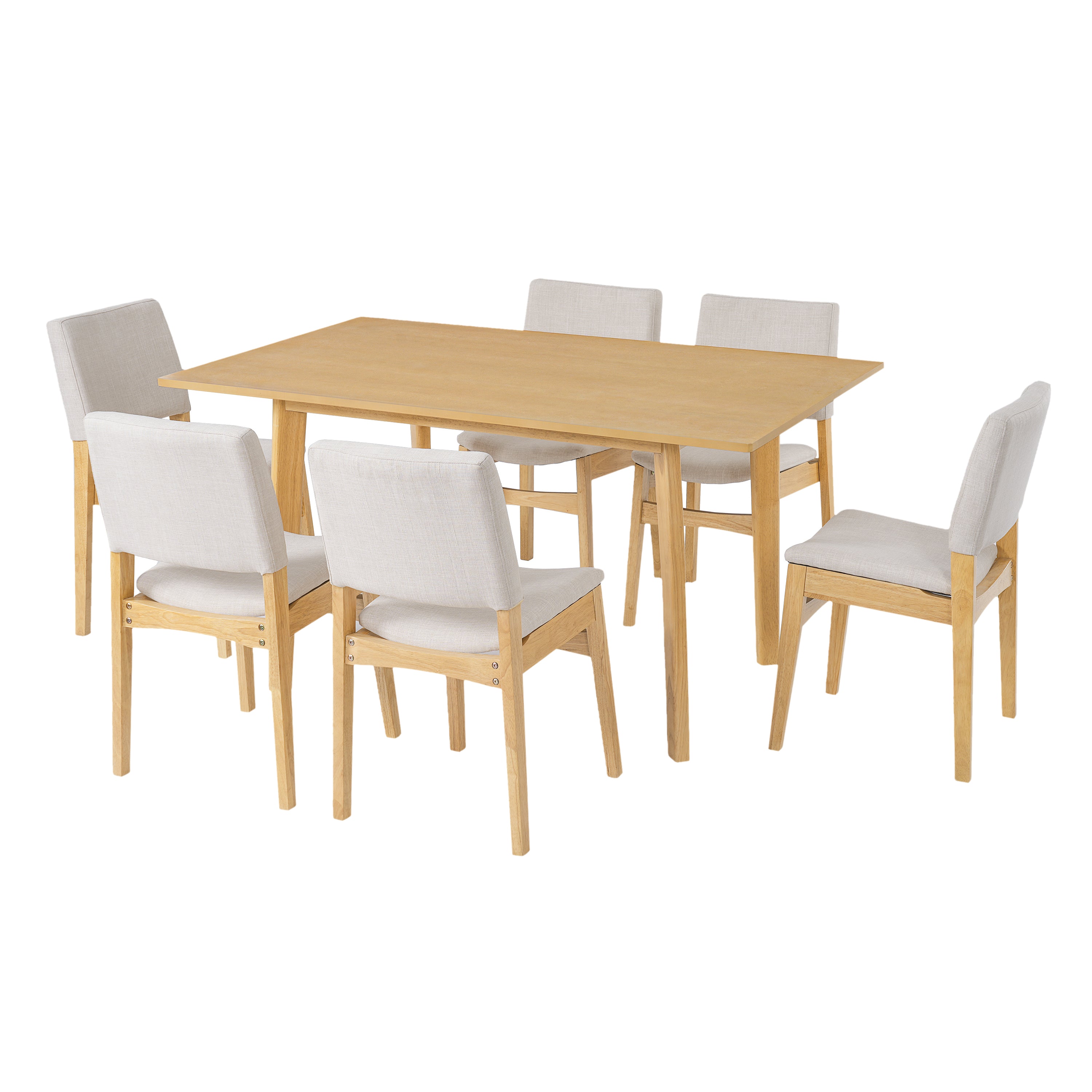 GDF Studio 7-Piece Dining Table Set with Stackable Chairs, Solid Wood Kitchen Table Set for 6
