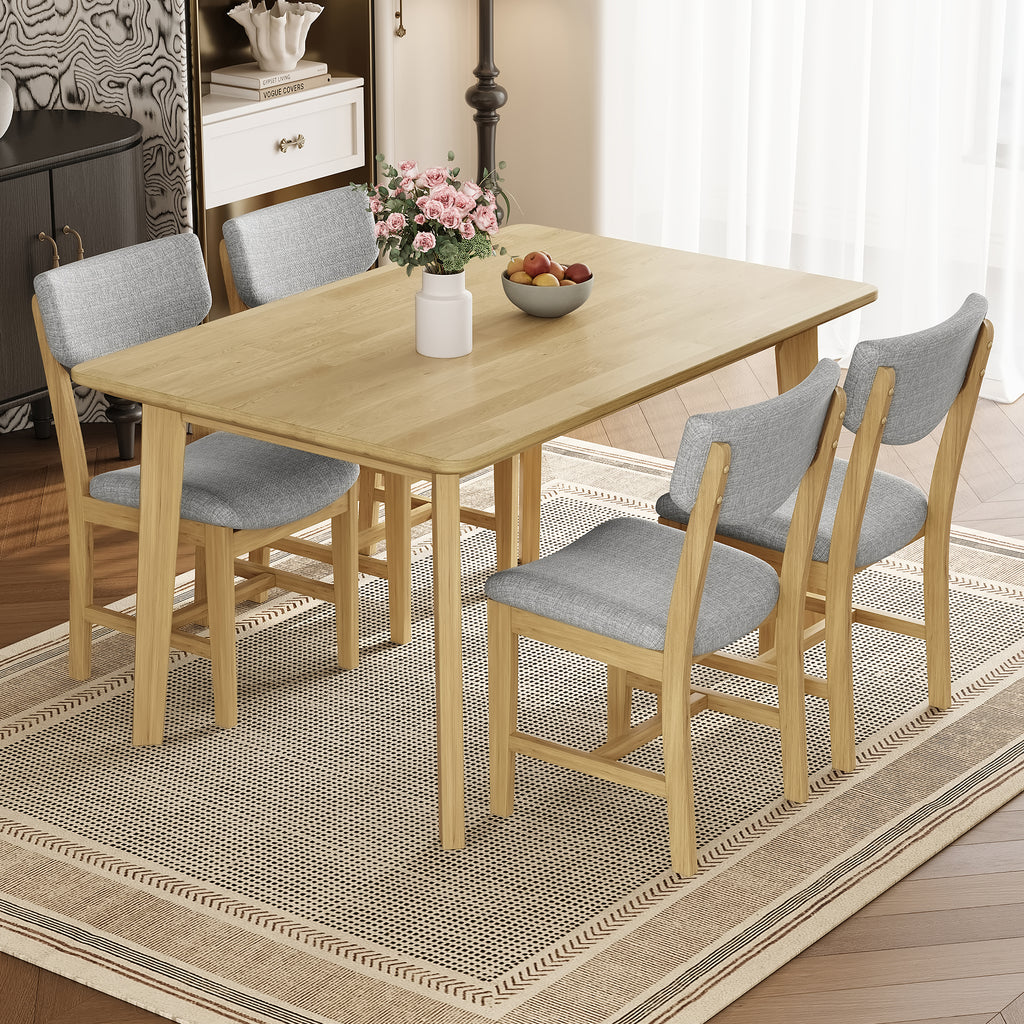 GDF Studio 5-Piece Solid Wood Dining Table Set with Upholstered Chairs, Rectangular Kitchen Table Set for 4