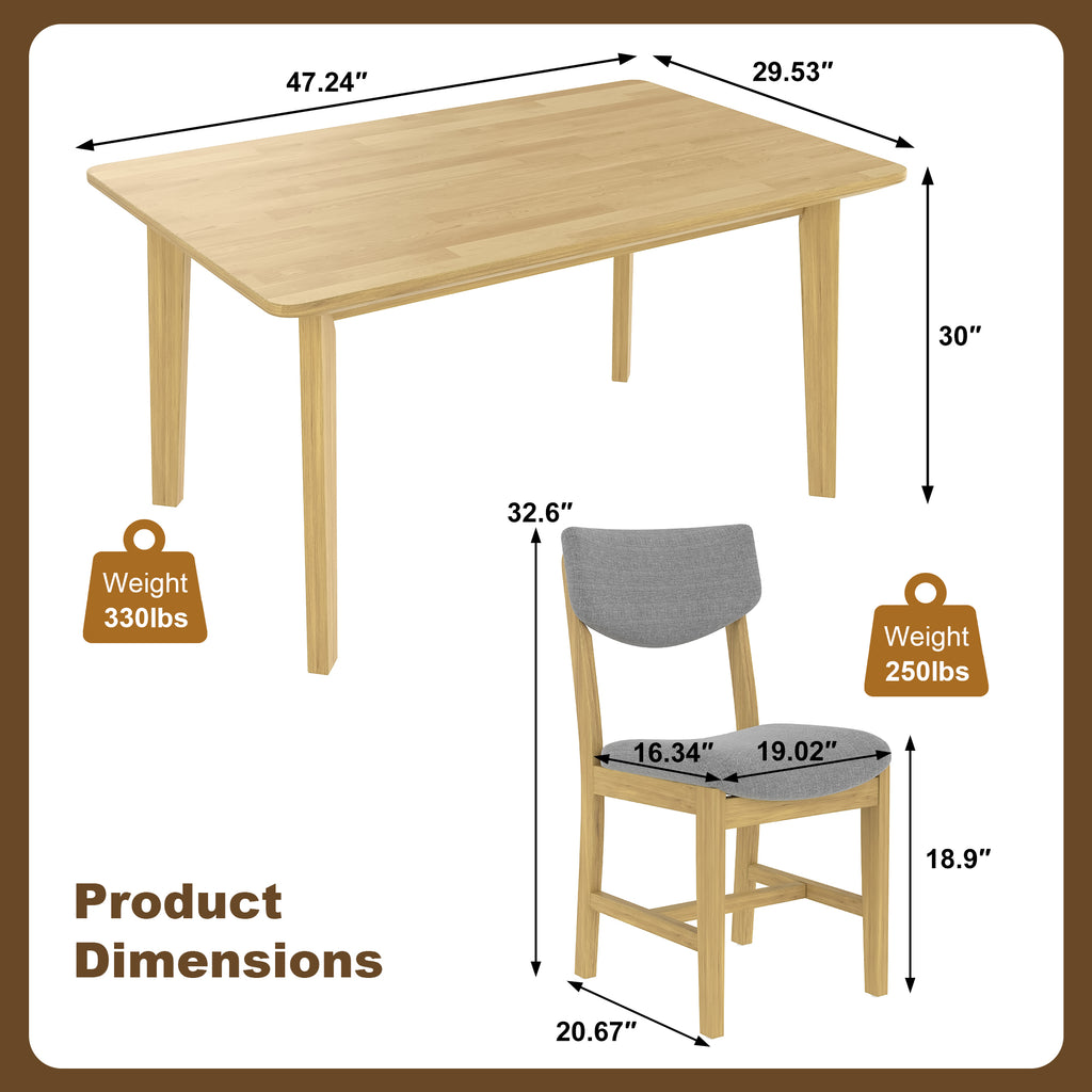 GDF Studio 5-Piece Solid Wood Dining Table Set with Upholstered Chairs, Rectangular Kitchen Table Set for 4