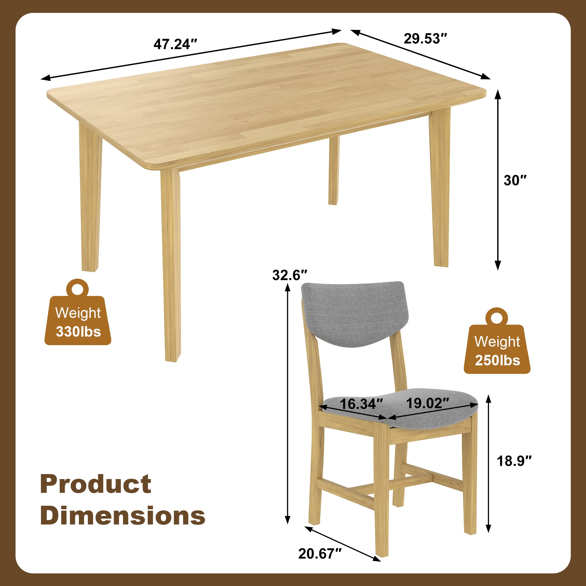 GDF Studio 5-Piece Solid Wood Dining Table Set with Upholstered Chairs, Rectangular Kitchen Table Set for 4