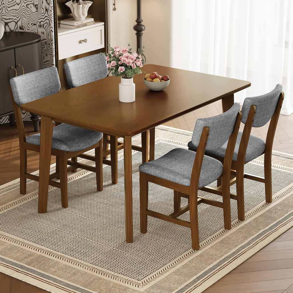 GDF Studio 5-Piece Solid Wood Dining Table Set with Upholstered Chairs, Rectangular Kitchen Table Set for 4
