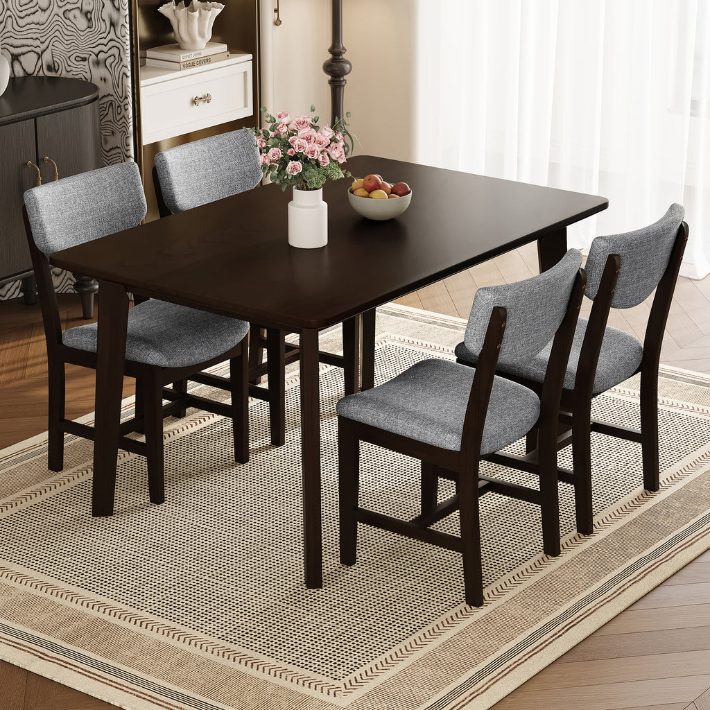 GDF Studio 5-Piece Solid Wood Dining Table Set with Upholstered Chairs, Rectangular Kitchen Table Set for 4