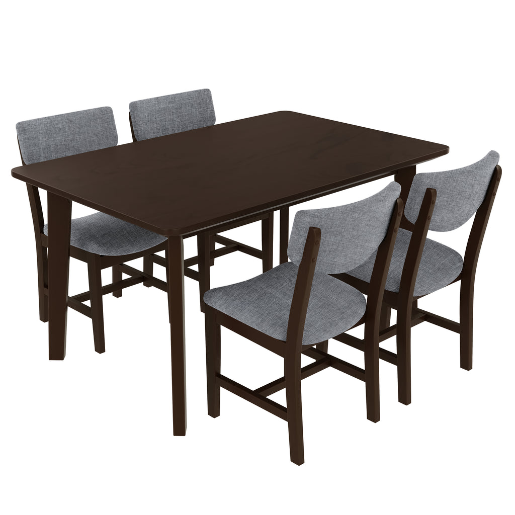 GDF Studio 5-Piece Solid Wood Dining Table Set with Upholstered Chairs, Rectangular Kitchen Table Set for 4