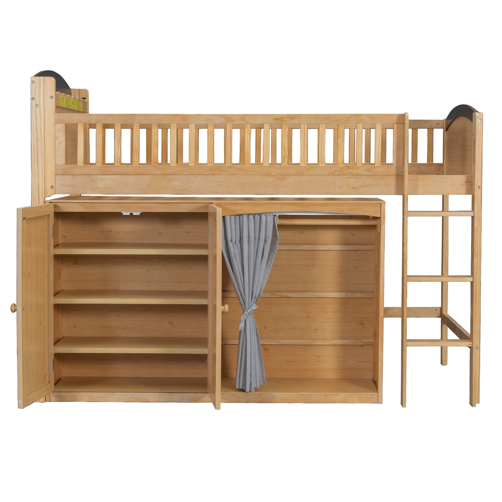 GDF Studio Wood Storage Bed with Wardrobe, LED Headboard, Cabinet & Shelves, Solid Pine Wood Platform Bed