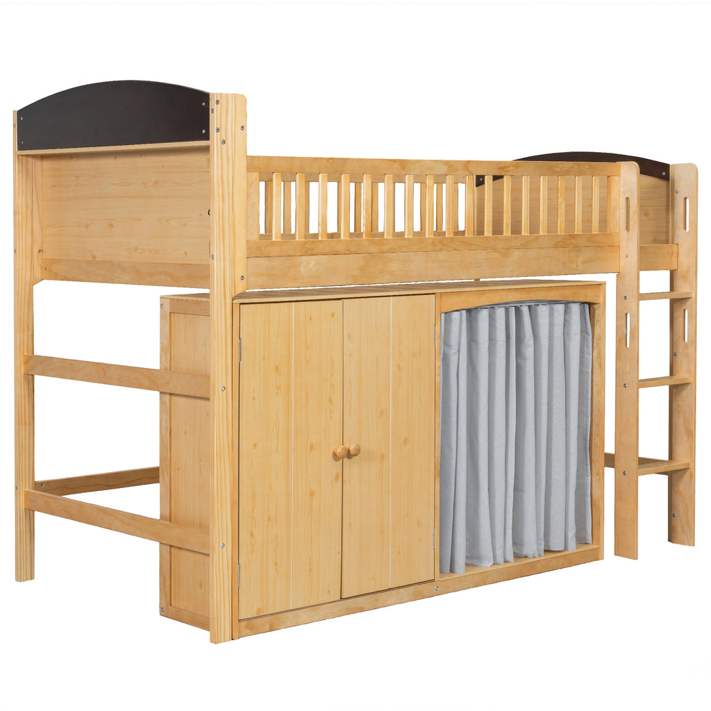GDF Studio Wood Storage Bed with Wardrobe, LED Headboard, Cabinet & Shelves, Solid Pine Wood Platform Bed