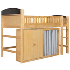 GDF Studio Wood Storage Bed with Wardrobe, LED Headboard, Cabinet & Shelves, Solid Pine Wood Platform Bed
