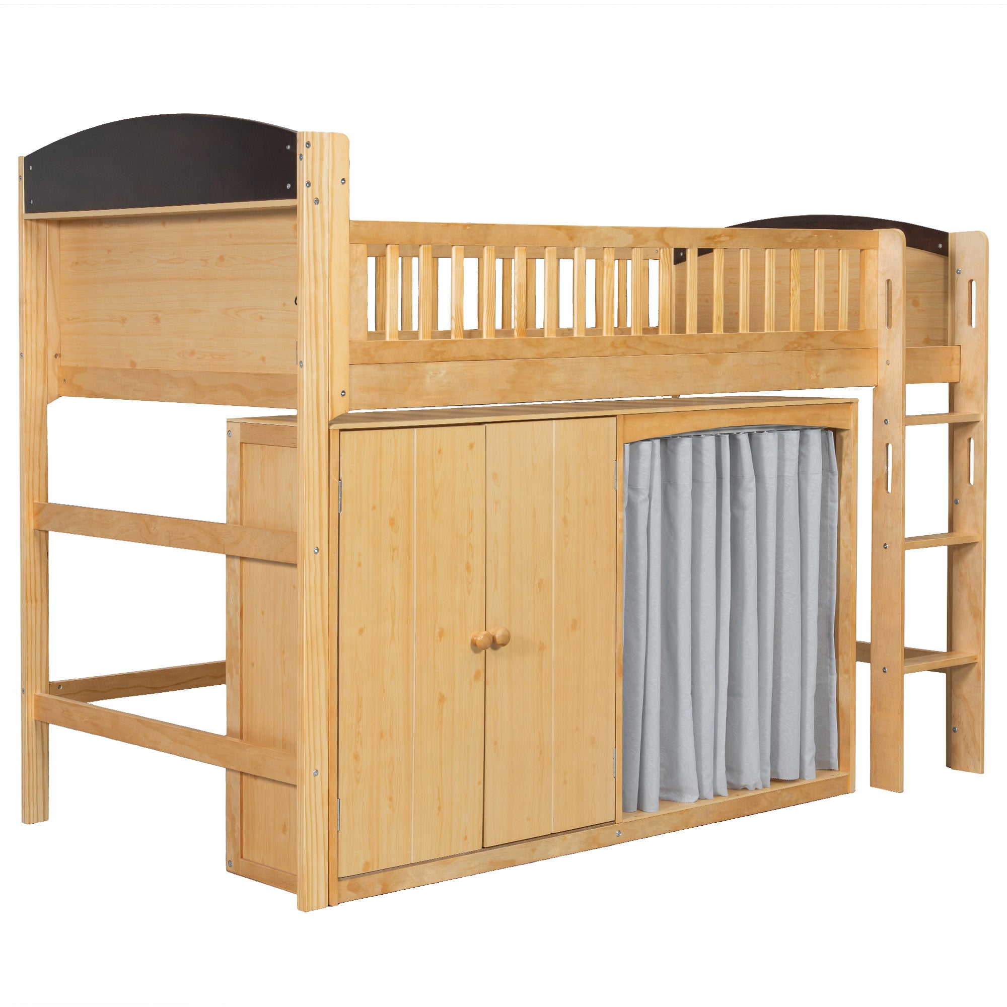 GDF Studio Wood Storage Bed with Wardrobe, LED Headboard, Cabinet & Shelves, Solid Pine Wood Platform Bed