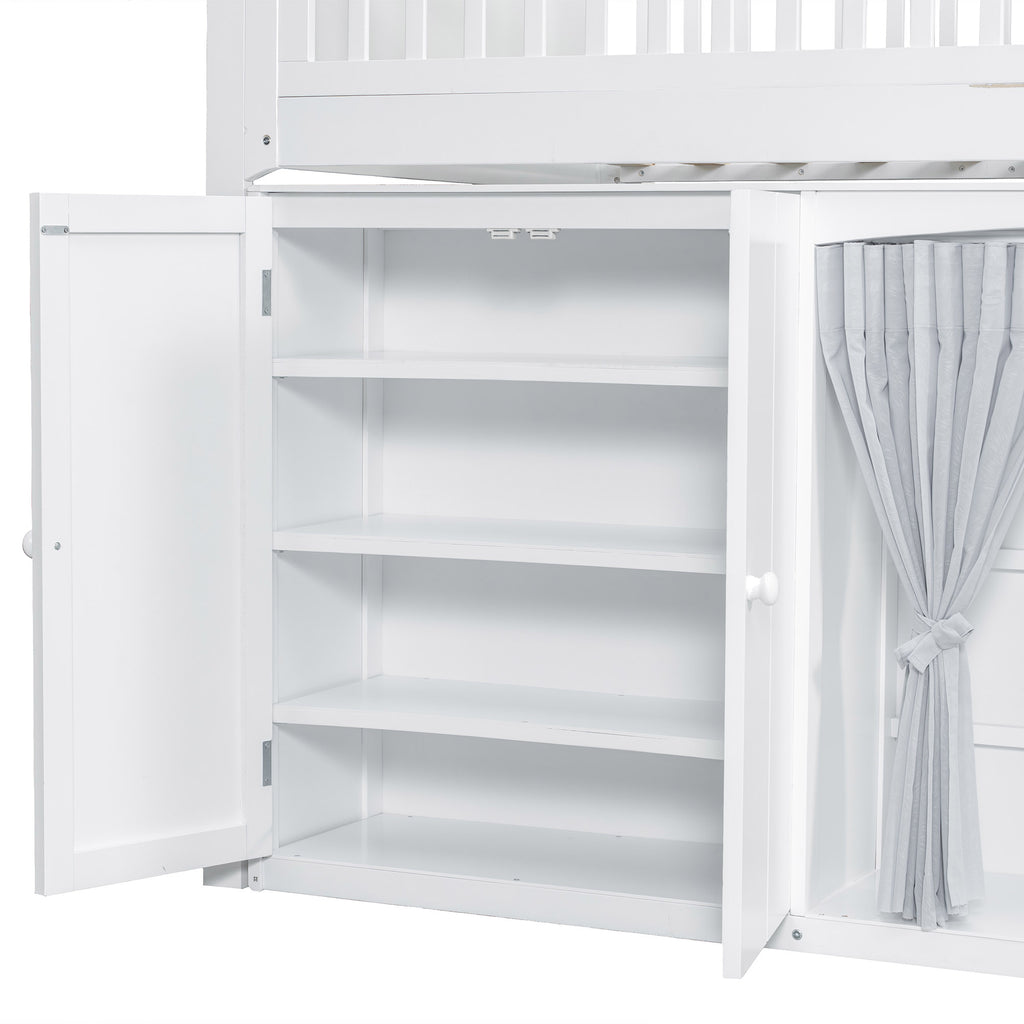 GDF Studio Wood Storage Bed with Wardrobe, LED Headboard, Cabinet & Shelves, Solid Pine Wood Platform Bed