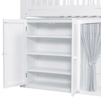 GDF Studio Wood Storage Bed with Wardrobe, LED Headboard, Cabinet & Shelves, Solid Pine Wood Platform Bed