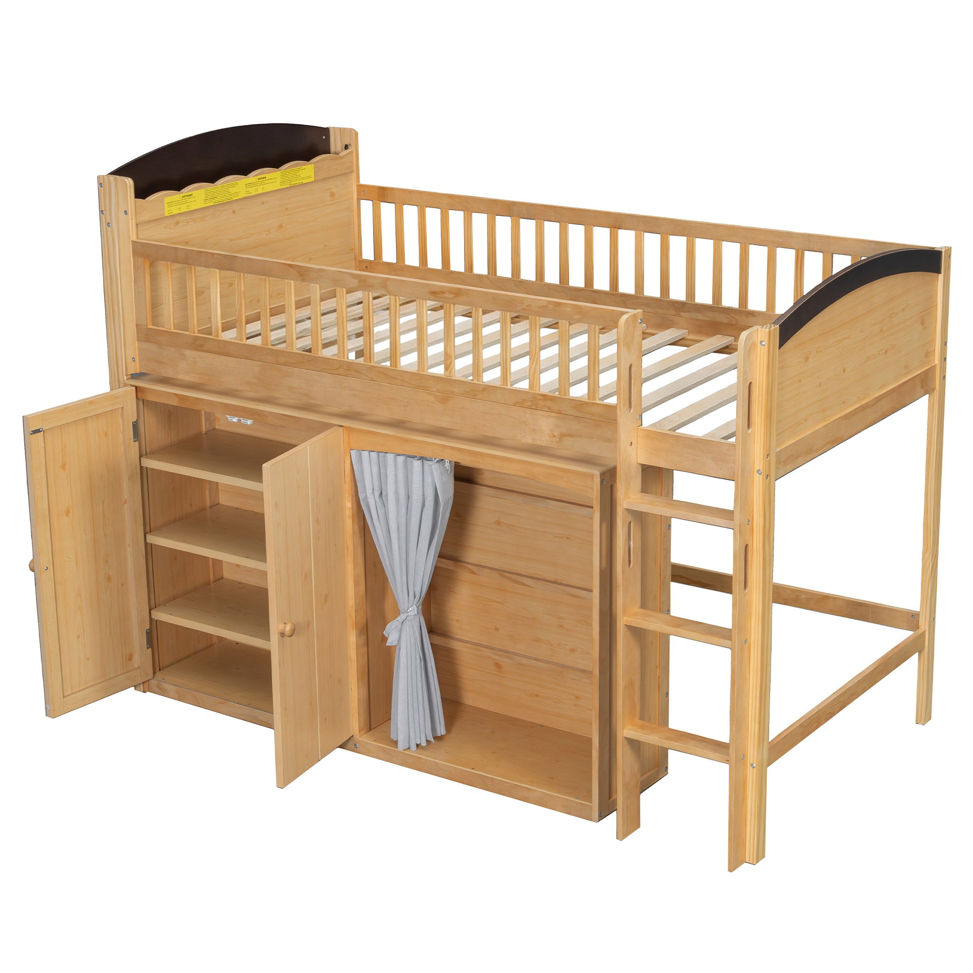 GDF Studio Wood Storage Bed with Wardrobe, LED Headboard, Cabinet & Shelves, Solid Pine Wood Platform Bed