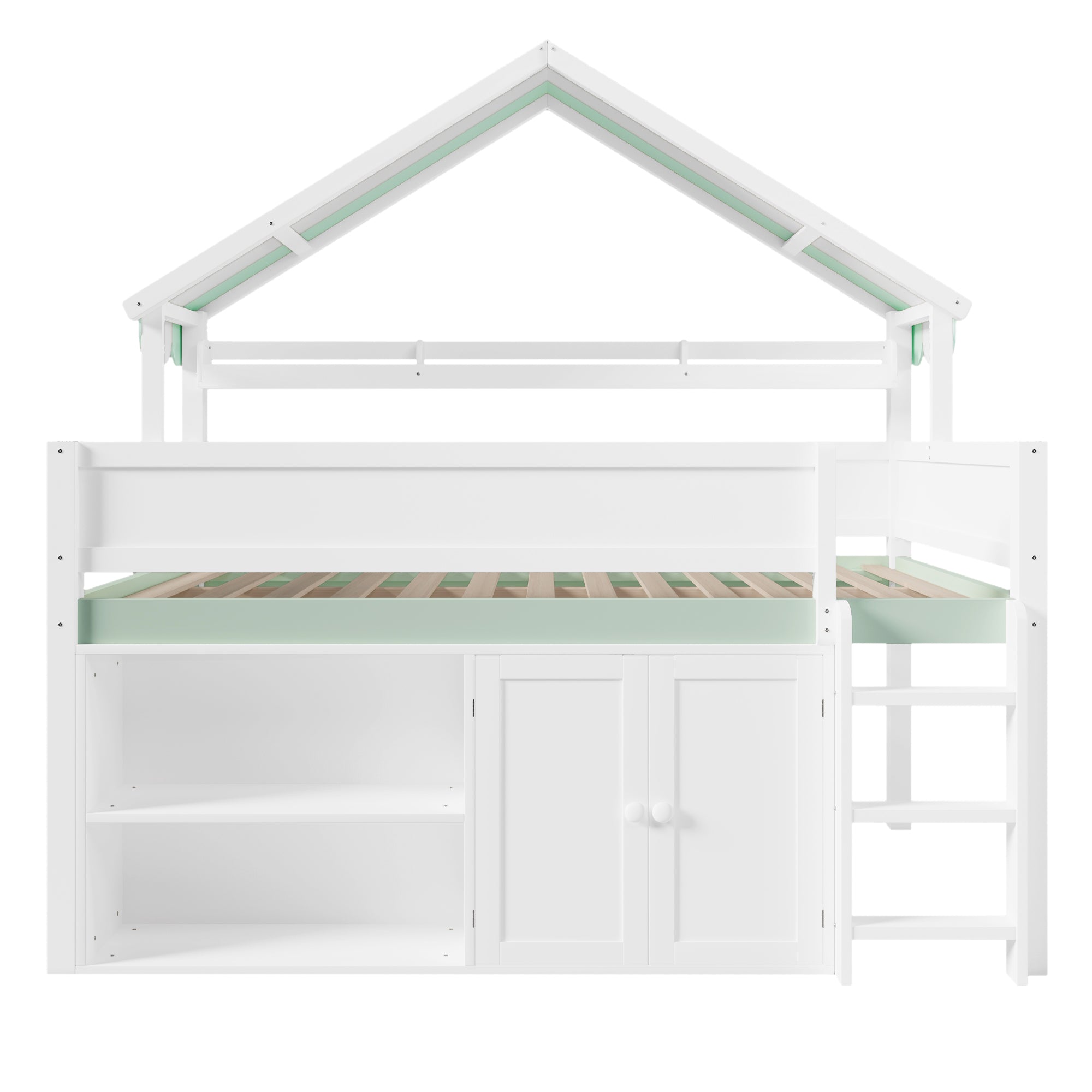 GDF Studio Loft Bed with Canopy Roof and Storage Cabinet, Full Size
