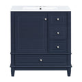 Christopher Knight Home Thomas Modern Wooden Bathroom Vanity with Ceramic Sink, Door and 3 Drawers, Blue-Left Door