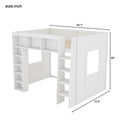 Queen Loft Bed with Storage Cabinets & Bookshelf, Solid Wood Loft Bed with Ladder for Small Bedrooms