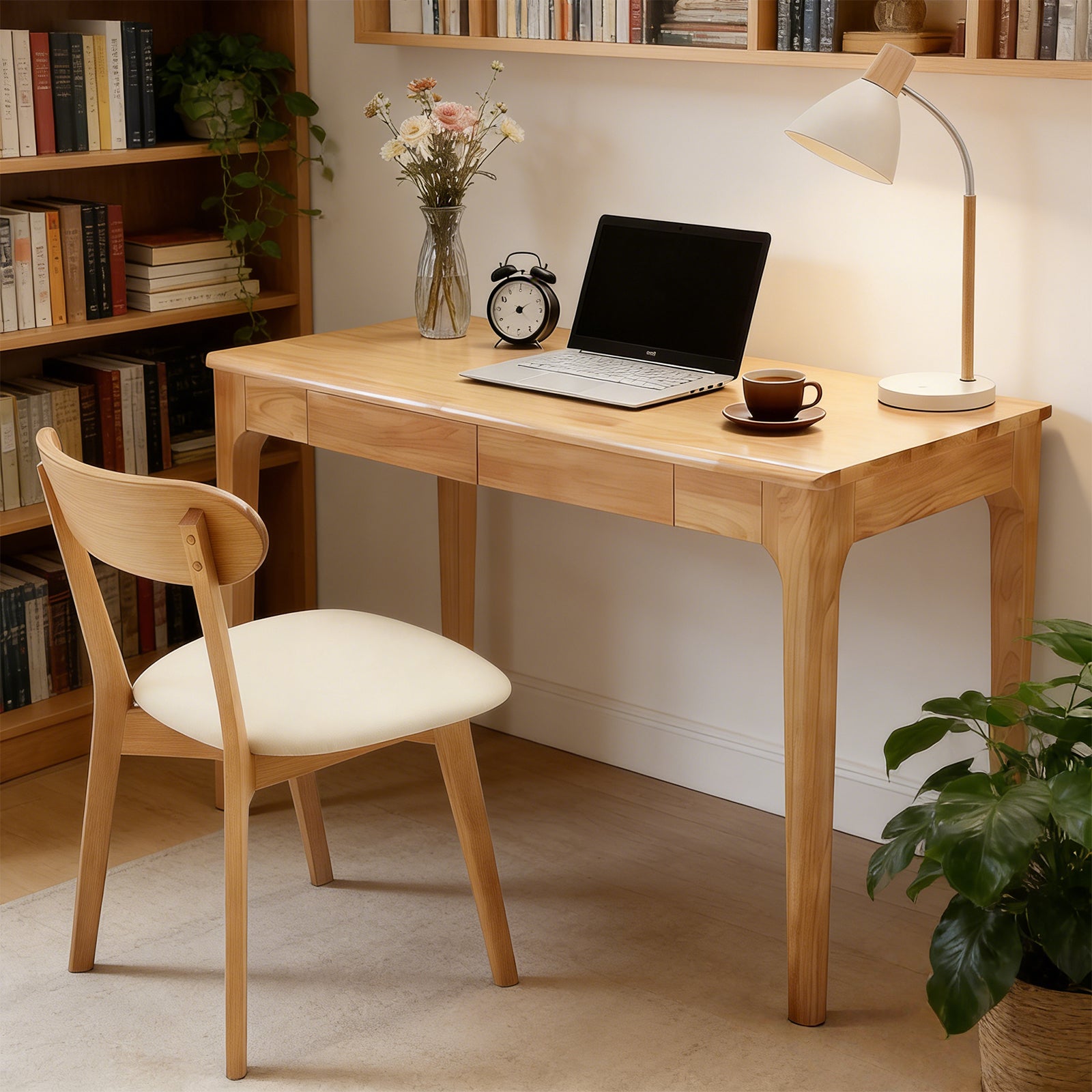 GDFStudio Marlon Mid Century Modern 47" Solid Wood Desk with 2 Drawers