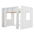Queen Loft Bed with Storage Cabinets & Bookshelf, Solid Wood Loft Bed with Ladder for Small Bedrooms