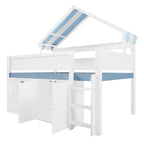 GDF Studio Loft Bed with Canopy Roof and Storage Cabinet, Full Size