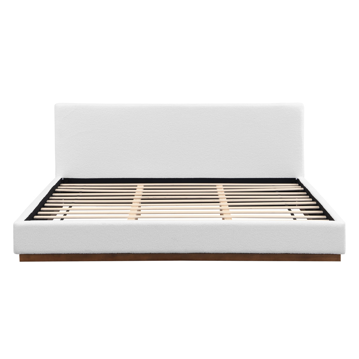 Christopher Knight Home Phyllis Modern Minimalist Boucle Upholstered Wood Platform Bed, White-Natural Wood Bed Base, King