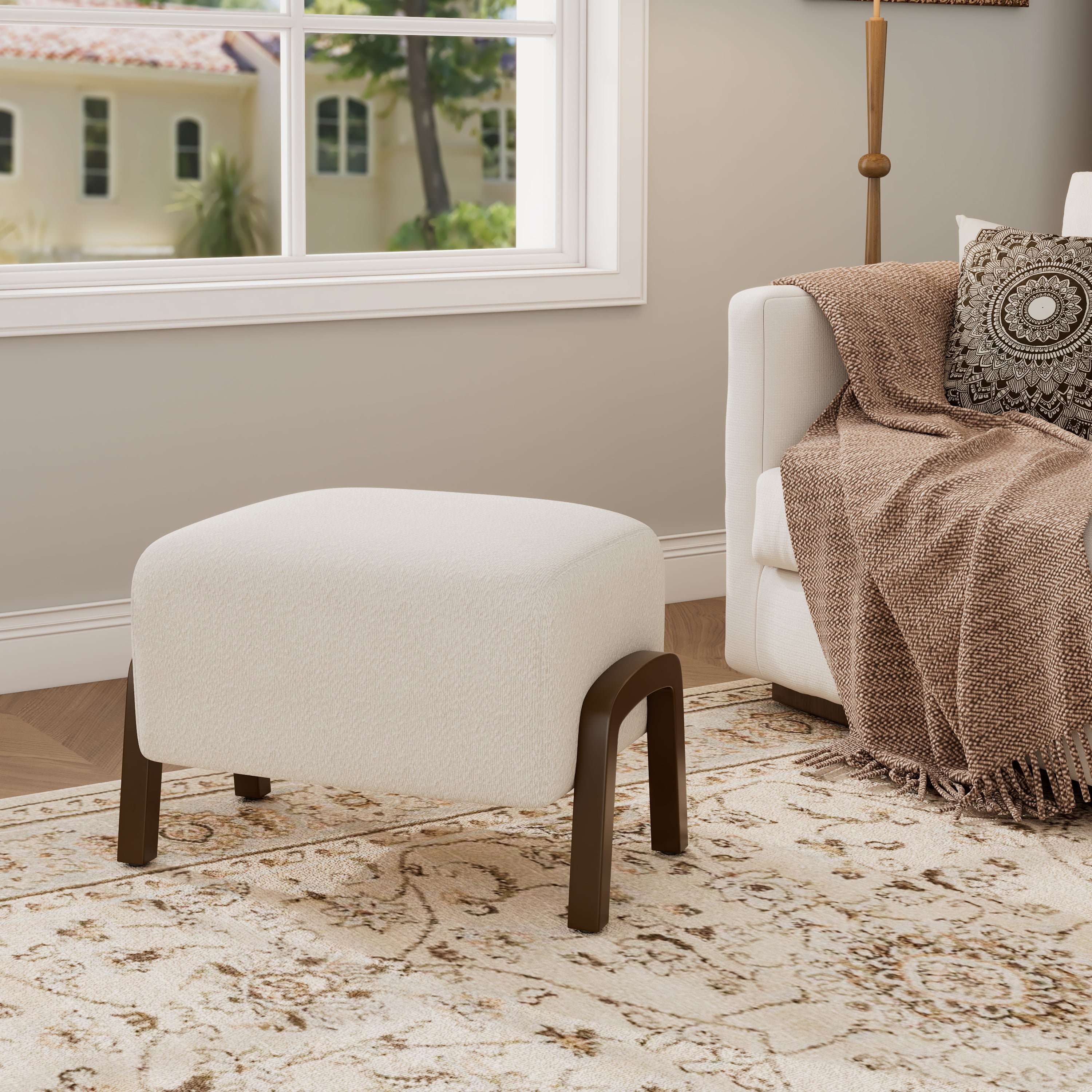 Boucle Storage Ottoman with Solid Wood Legs – Modern Upholstered Footrest & Accent Bench