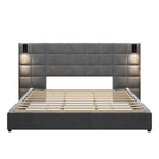 Christopher Knight Home Modern Velvet Upholstered Bed Frame with Padded Headboard & USB Wall Sconce