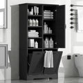 GDFStudio Sharp Tall Freestanding Storage Cabinet with Adjustable Shelves and Doors, Black