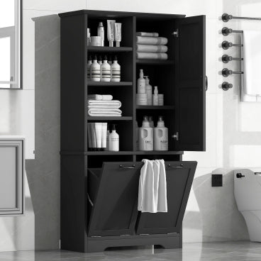 GDFStudio Sharp Tall Freestanding Storage Cabinet with Adjustable Shelves and Doors, Black