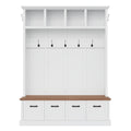 GDFStudio Weston Modern Farmhouse Wood Hall Tree with Storage Bench, Open Shelves and Coat Hook, White