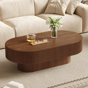 GDFStudio Zelos Modern Oval Fluted Coffee Table, Walnut