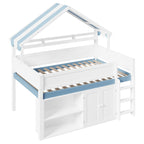 GDF Studio Loft Bed with Canopy Roof and Storage Cabinet, Full Size