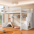 Queen Loft Bed with Wardrobe & Storage Shelves, Solid Wood Loft Bed with Staircase for Bedroom