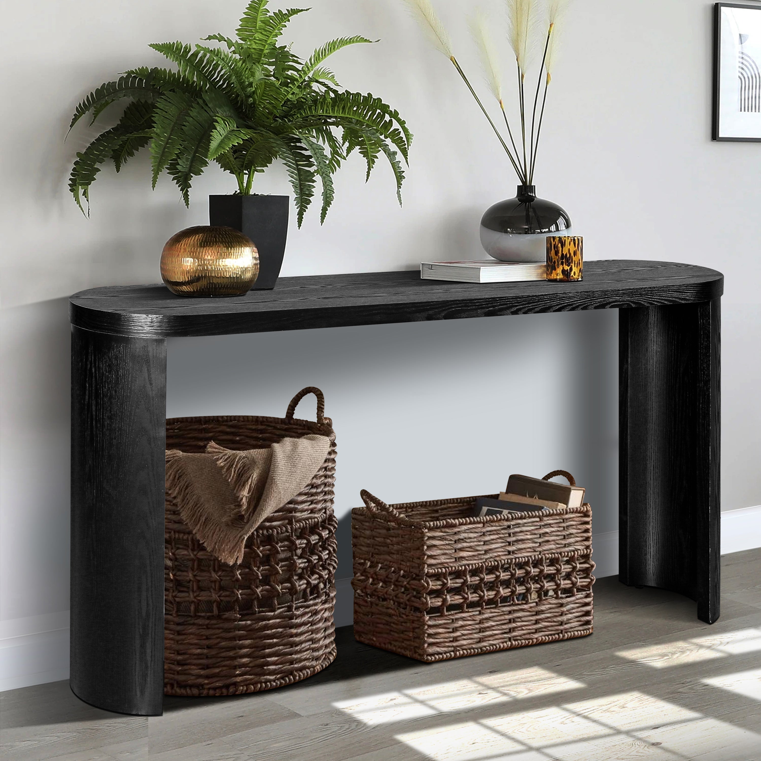 Christopher Knight Home Bascom 60" Wooden Entryway Console Tables with Reversible Curved Legs, Black