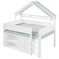 GDF Studio Loft Bed with Canopy Roof and Storage Cabinet, Full Size