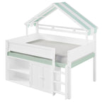 GDF Studio Loft Bed with Canopy Roof and Storage Cabinet, Full Size