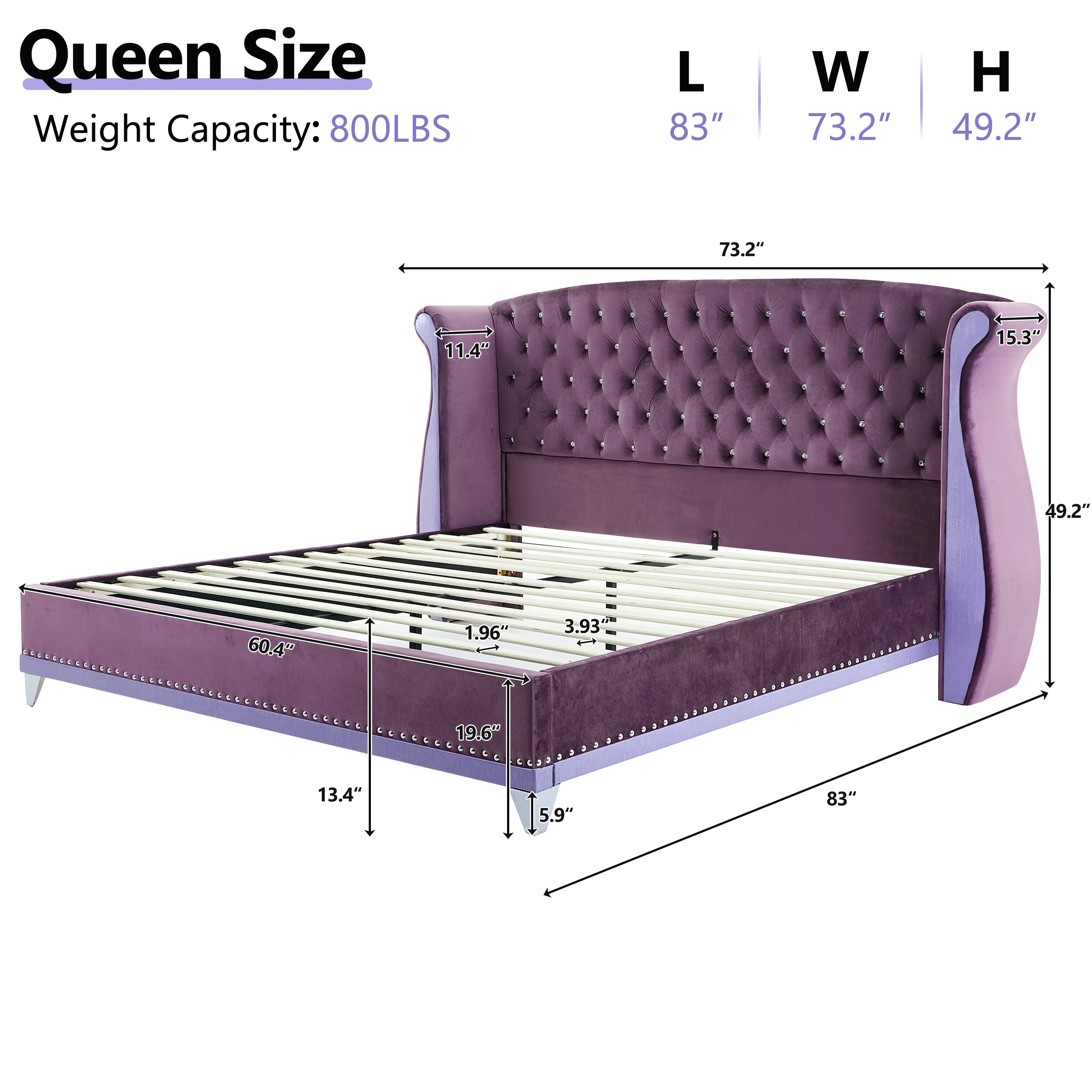 Christopher Knight Home Modern Velvet Wingback Tufted Platform Bed with Nailhead Trim and Silver Legs