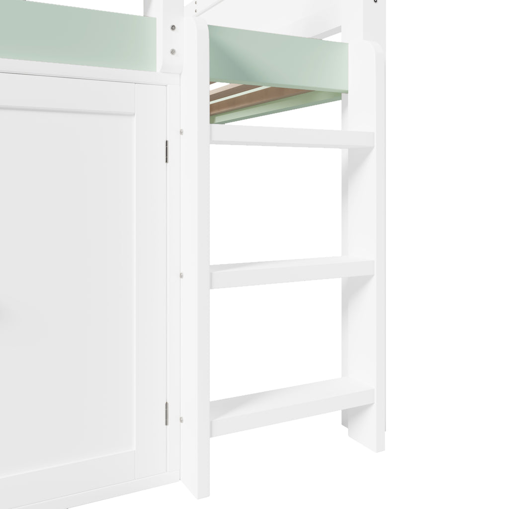 GDF Studio Loft Bed with Canopy Roof and Storage Cabinet, Full Size
