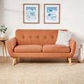 Mid-Century Modern Loveseat with Button-Tufted Waffle Stitch & Tapered Wood Legs ¨C Compact Small-Space Sofa