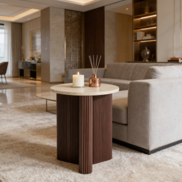 Christopher Knight Home Ursule Modern Wood Fluted End Table, Brown/Marble