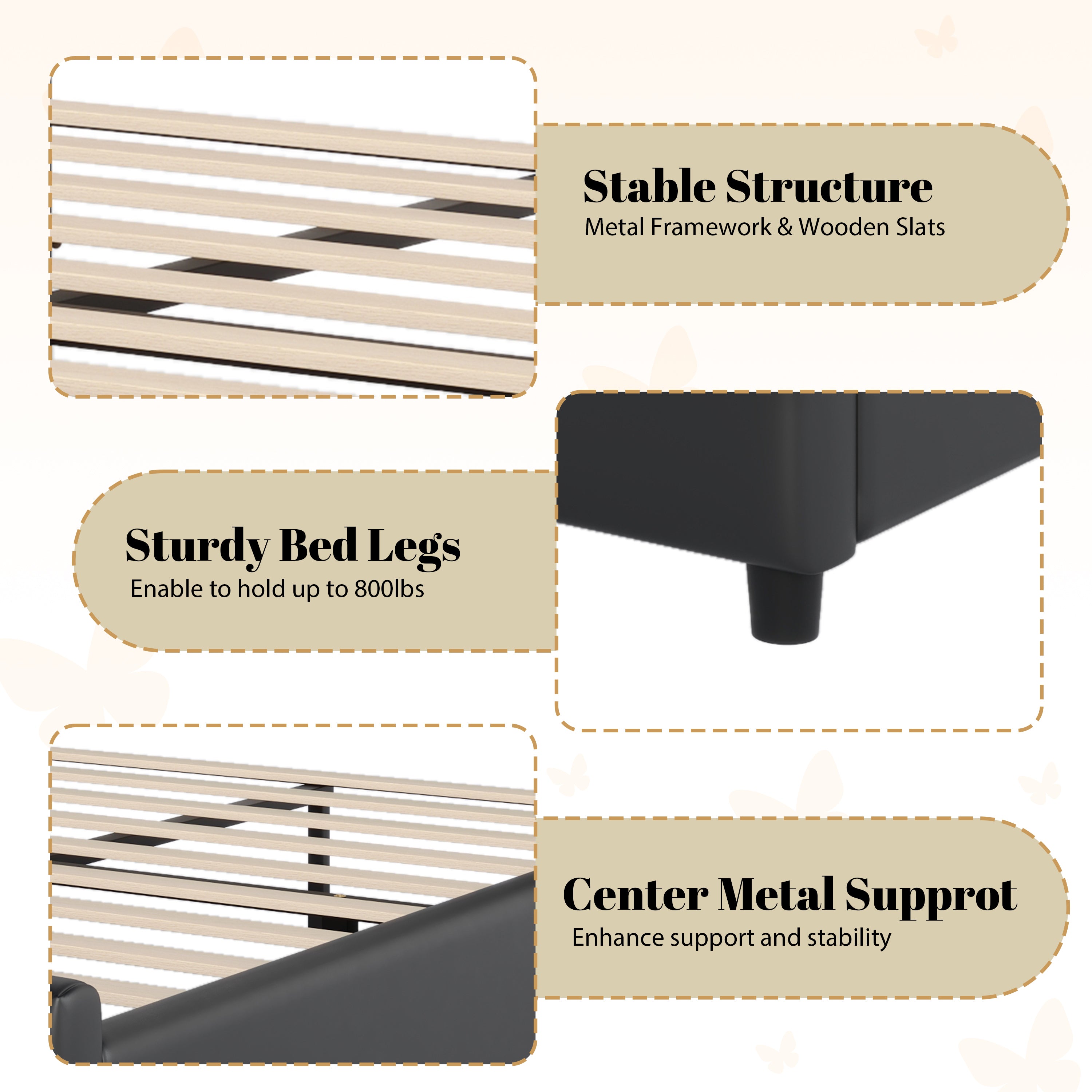 Christopher Knight Home Butterfly-Headboard PU Leather Platform Bed with Wood Slats & Metal Accents