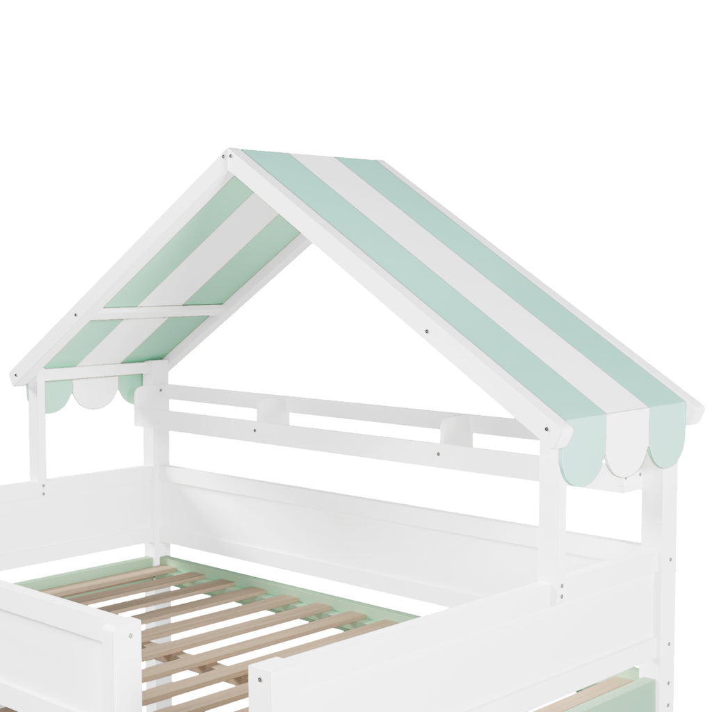 GDF Studio Loft Bed with Canopy Roof and Storage Cabinet, Full Size