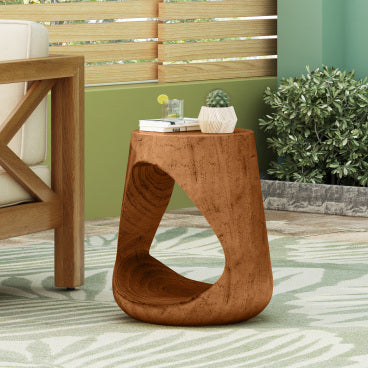 Christopher Knight Home Rossburg Outdoor Lightweight Concrete Hollow Wood-Like Texture Side Table, Antique brown