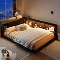 GDFStudio Parker Queen Size Wood Daybed with Storage Shelves, USB and LED, Brown