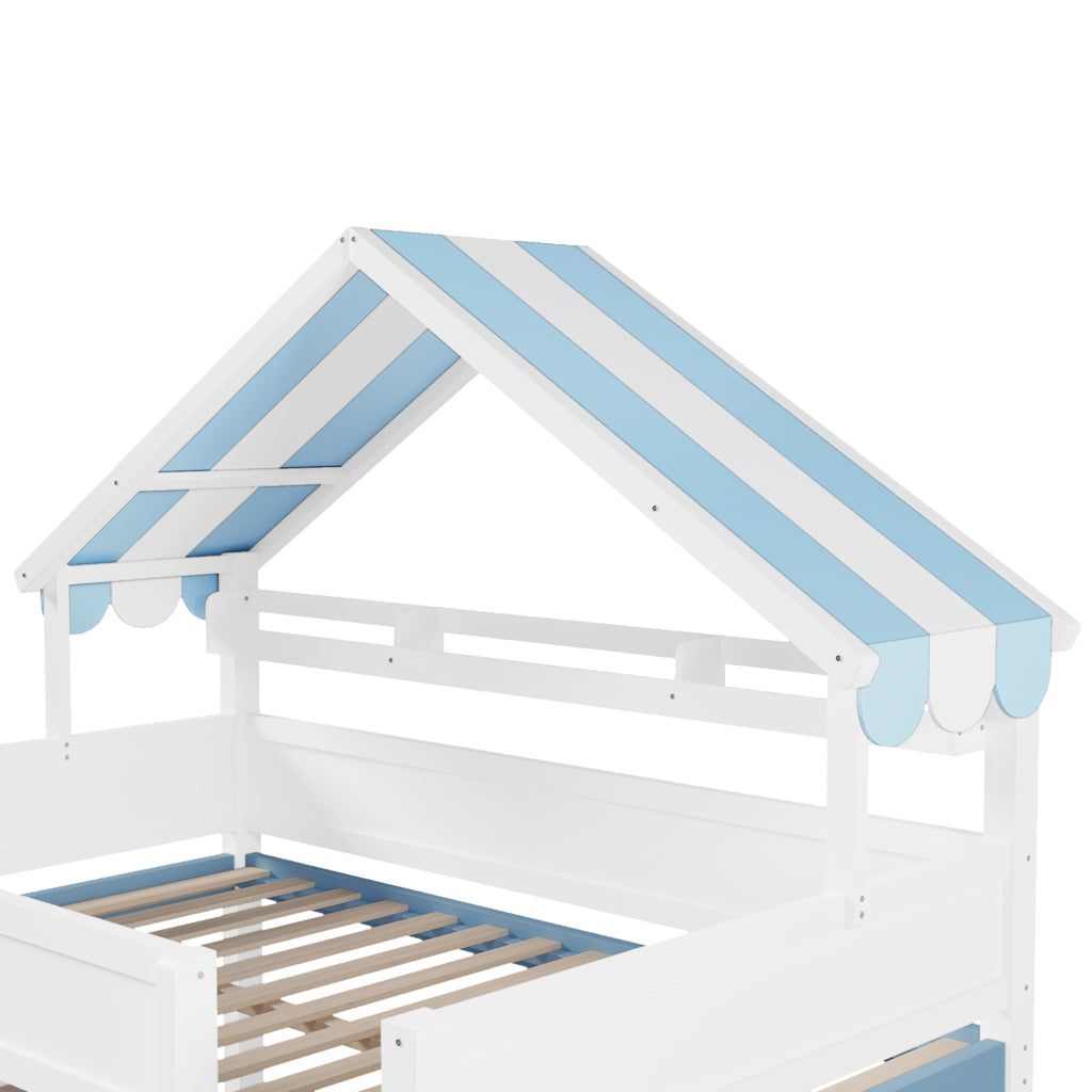 GDF Studio Loft Bed with Canopy Roof and Storage Cabinet, Full Size