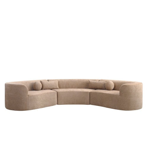 GDFStudio Lennon Contemporary 153" 3-Piece Curved Modular 6-Seat Compressed Chenille Sectional Sofa with Pillows, Brown