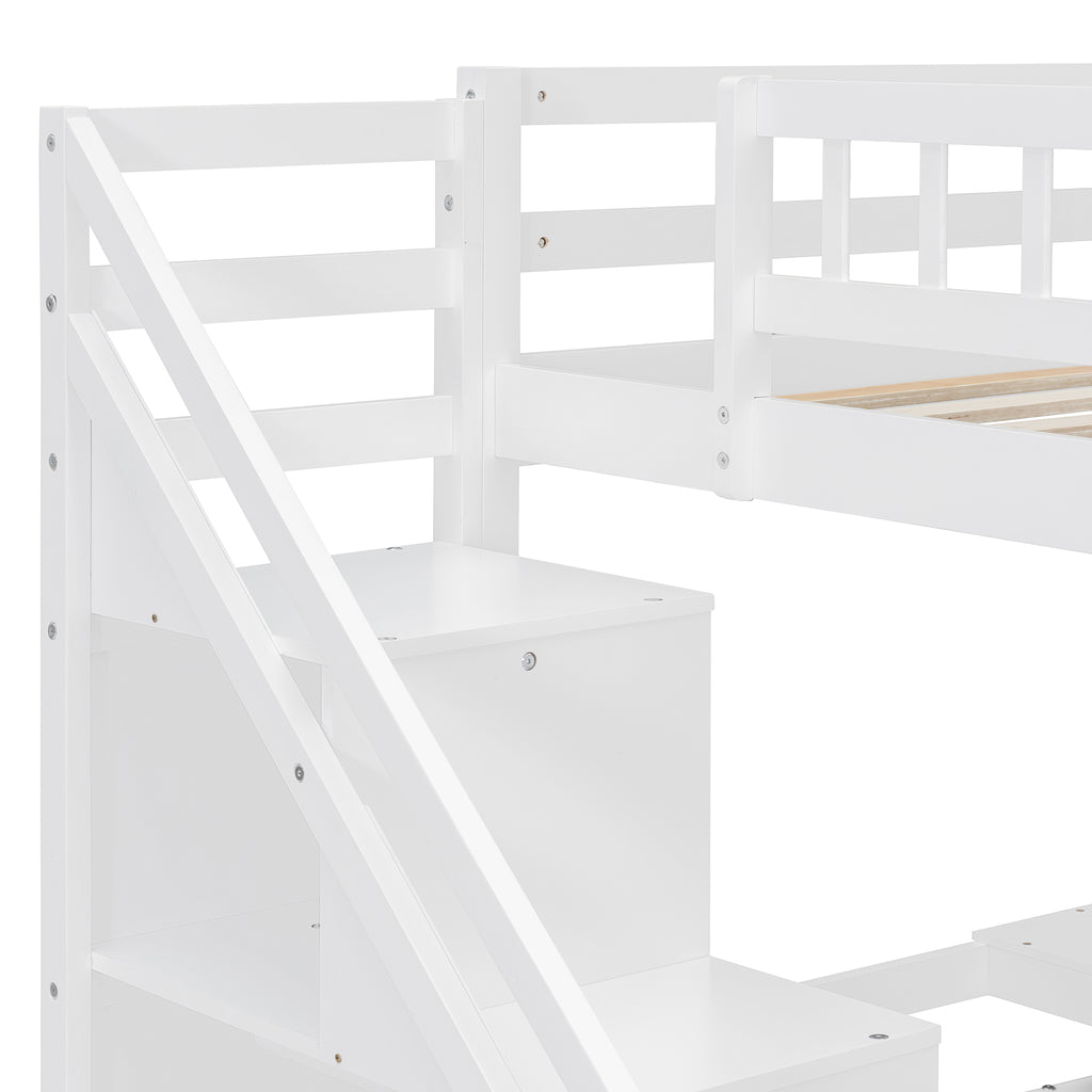 Bunk Bed with Stairs, Desk & LED Lights, Space-Saving Storage Bunk Bed with Drawers for Kids & Teens