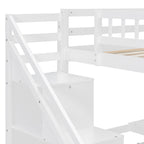 Bunk Bed with Stairs, Desk & LED Lights, Space-Saving Storage Bunk Bed with Drawers for Kids & Teens