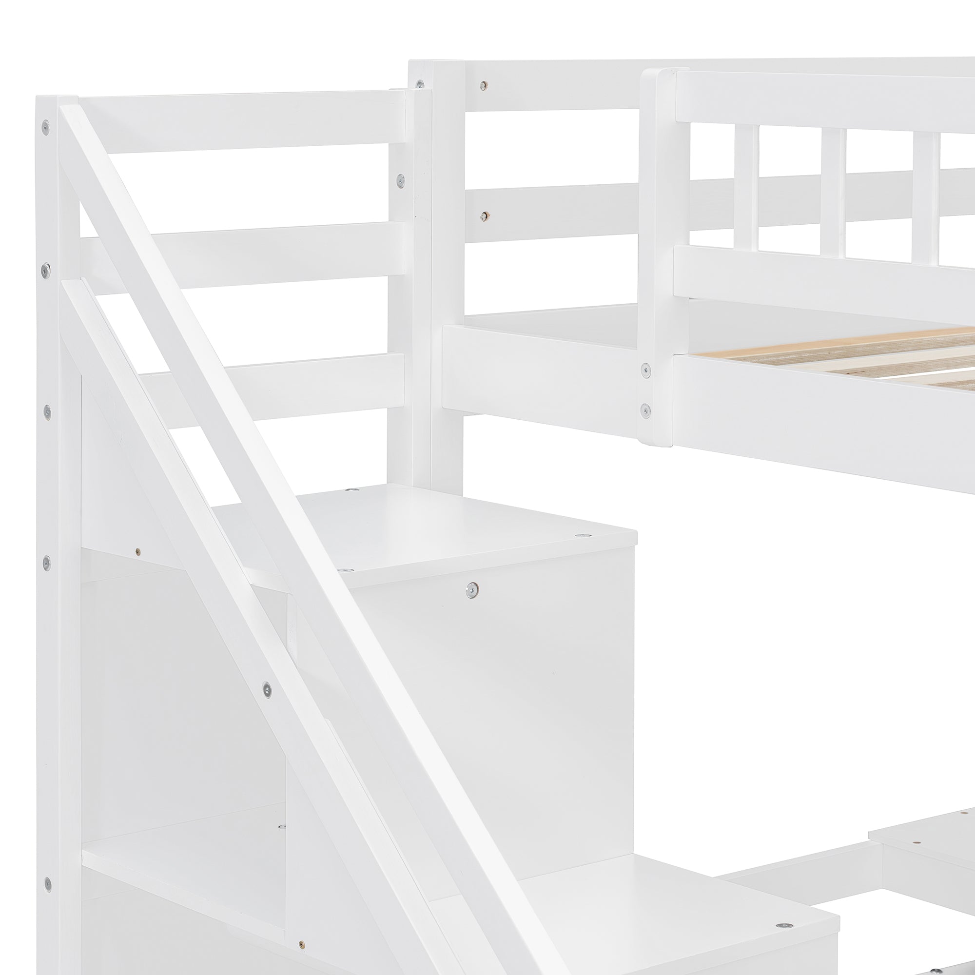 Bunk Bed with Stairs, Desk & LED Lights, Space-Saving Storage Bunk Bed with Drawers for Kids & Teens