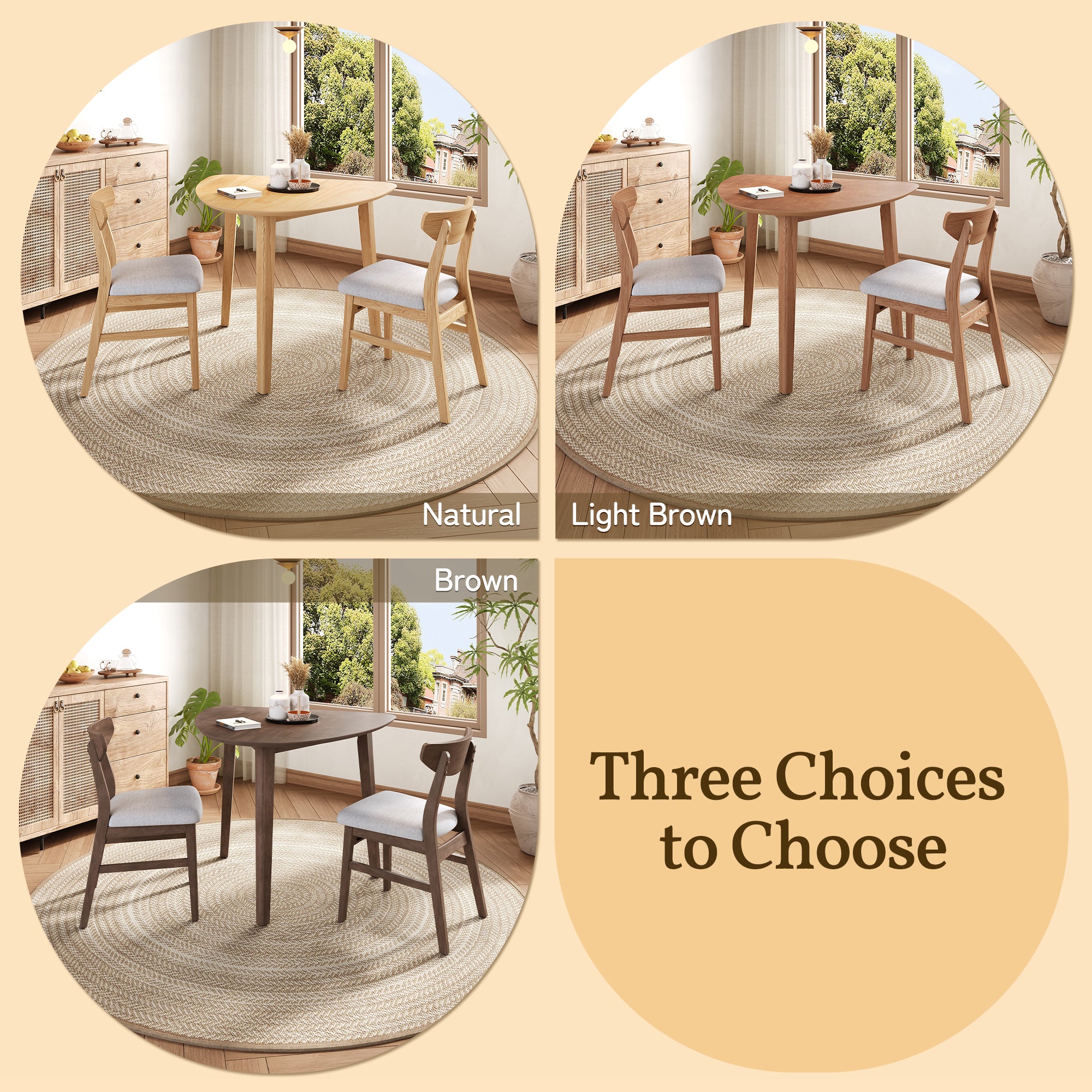 GDF Studio 3-Piece Solid Wood Dining Set with Triangular Table, Scandinavian Small Space Table & Chairs