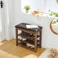 GDFStudio Debby Wood Faux Leather Upholstered?Shoe Rack Bench, Brown